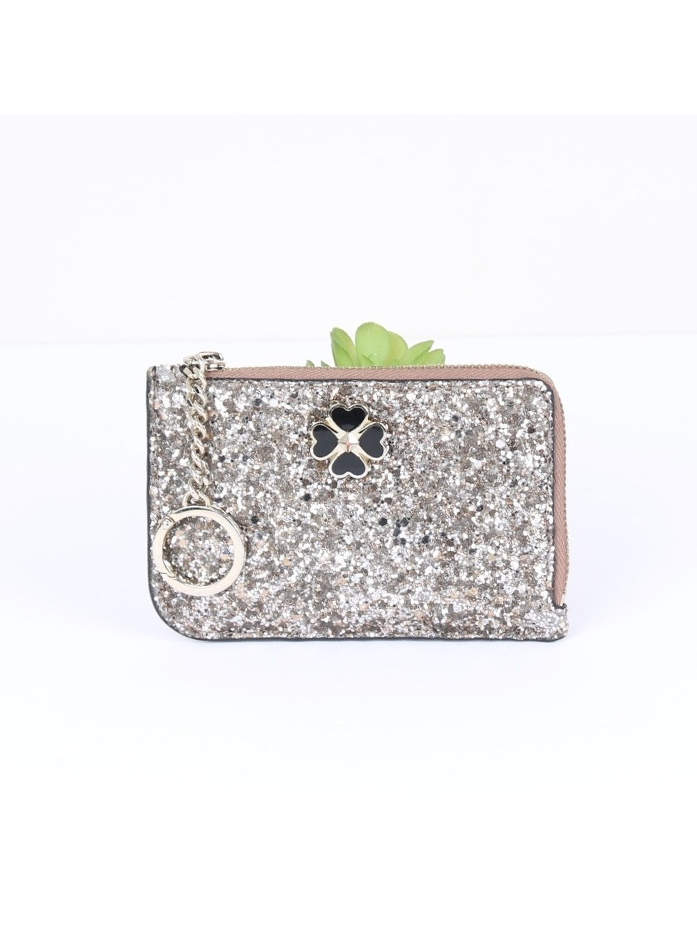Kate Spade Odette Rock Glitter L-Zip Mini Wallet Keychain Card Holder
